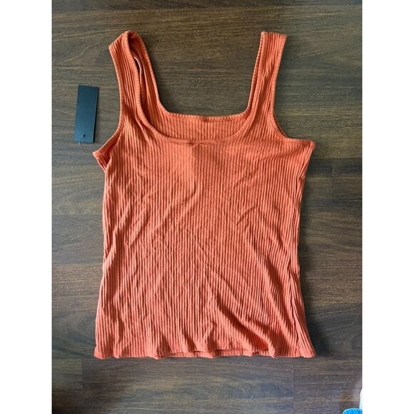 Rachel Zoe Ribbed Tank Top NWT Women’s XL Orange Coral Square Neck Stretch - Picture 4 of 4